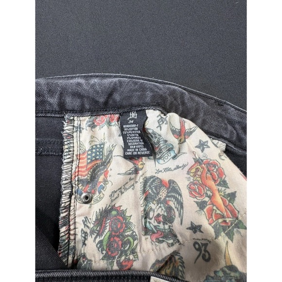 Vintage Y2K Ed Hardy Baggy Embroidered Denim Jeans Womens Size 38 Rare Black‎ - Picture 10 of 12